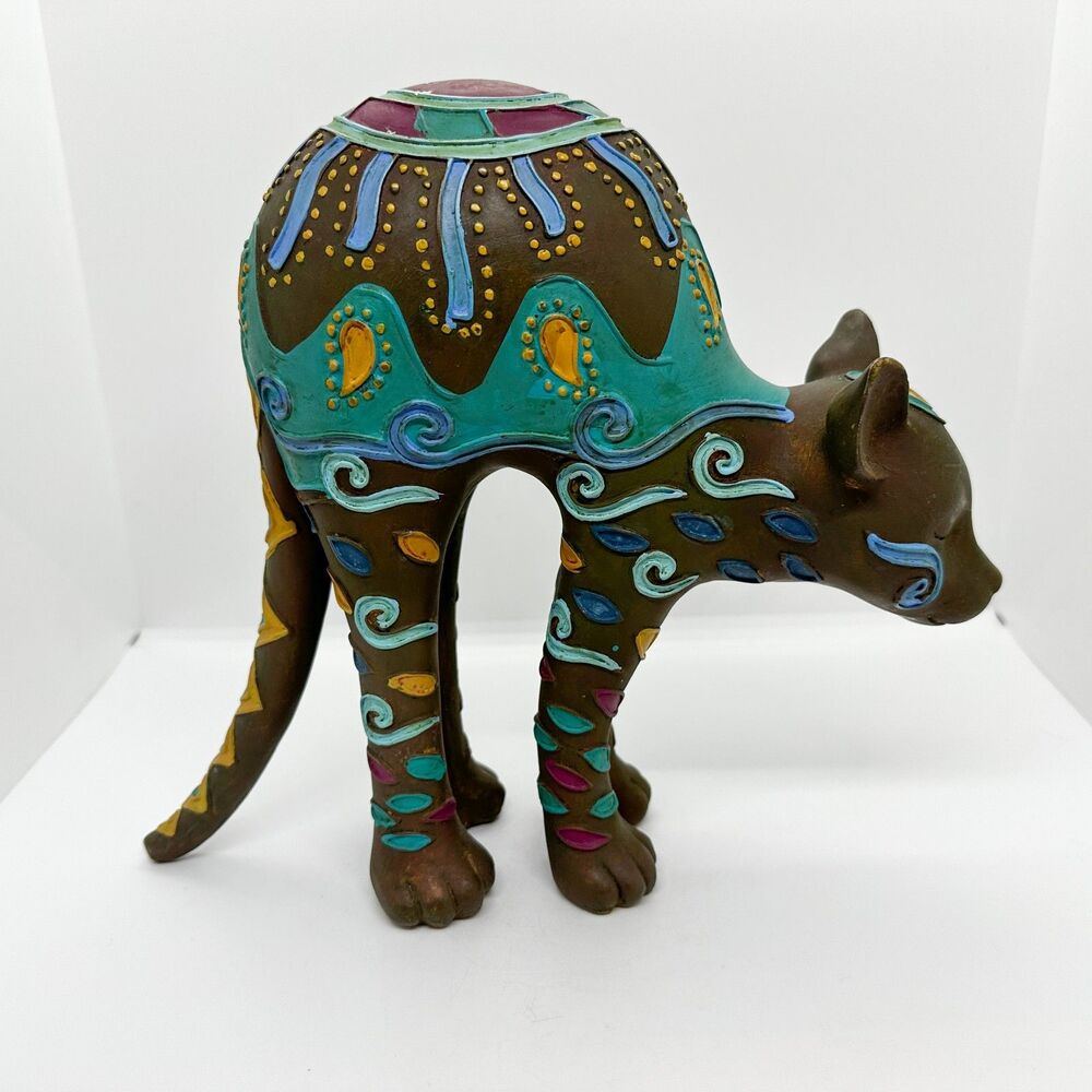 Vintage Resin Tribal Cat Figurine Sculpture Arched Back